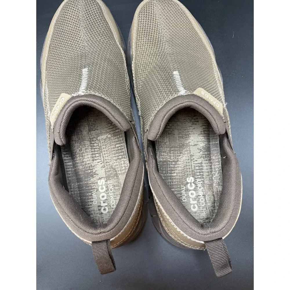 CROCS Mens Sz 12 SWIFTWATER MESH MOC SLIP-ON LOAFER. Beige/Brown 202548